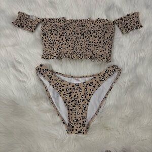 NEW Xhilaration Leopard Animal Print Smocked Bandeau Bikini D/DD Large